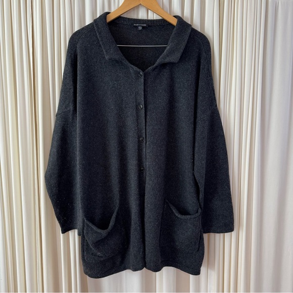 Eileen Fisher Cotton Cashmere Cardigan Boxy Fit Grey Button Front Pocket Sz XL - Picture 5 of 11